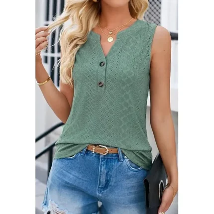 Tank Women's Black White Pink Plain Button Cold Shoulder Street Daily Fashion V Neck Regular Fit S