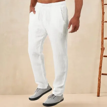 Men's Linen Pants Trousers Summer Pants Beach Pants Pocket Drawstring Elastic Waist Plain Comfort Breathable Daily Holiday Vacation Hawaiian Boho Black White