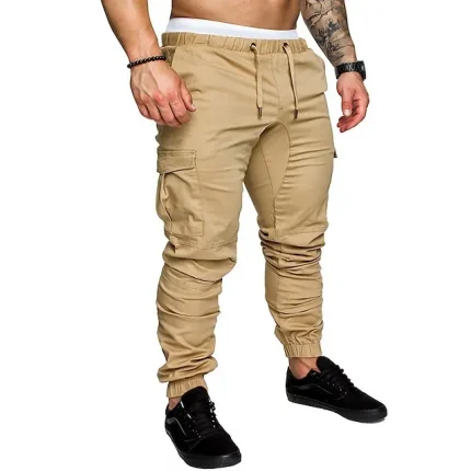 Men's Cargo Pants Cargo Trousers Joggers Trousers Drawstring Elastic Waist Multi Pocket Solid Color Sports Outdoor Daily Wear Cotton 100% Cotton Streetwear Casual Black White