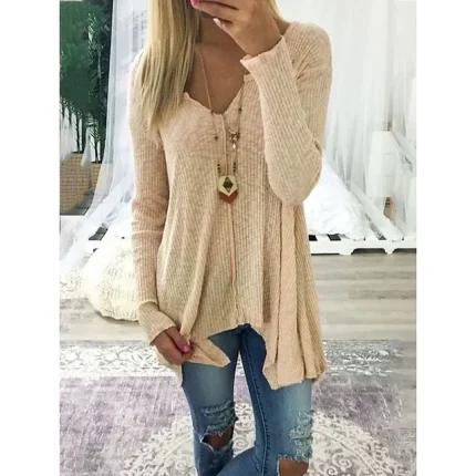 Women's Pullover Sweater Knitted Solid Color Basic Casual Long Sleeve Sweater Cardigans V Neck Fall Winter Spring Blue Blushing Pink Gray