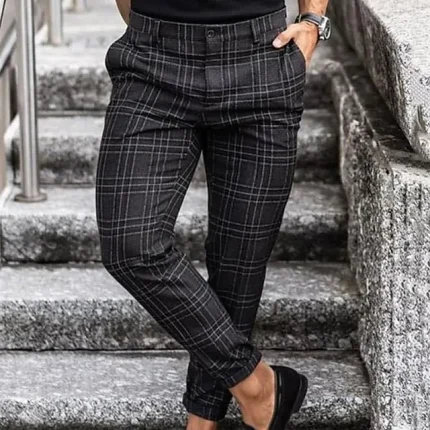 Men's Trousers Chinos Jogger Pants Plaid Dress Pants Pocket Lattice Breathable Soft Business Casual Daily Fashion Streetwear Black Light Green