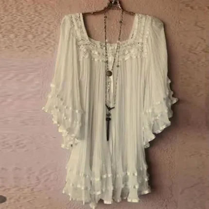 Women's Plus Size Lace Shirt Shirt Blouse Plain Daily Holiday Vacation White Yellow Lace Half Sleeve Holiday Casual Square Neck Regular Fit Spring Fall