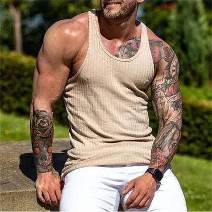 Men's Tank Top Vest Top Undershirt Sleeveless Shirt Wife beater Shirt Solid Color Crew Neck Hot Stamping Street Casual Sleeveless Print Clothing Apparel Sports Fashion Comfortable