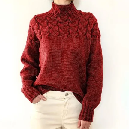 Women‘s Christmas Pullover Sweater Jumper Turtleneck Cable Knit Acrylic Braided Fall Winter Outdoor Daily Going out Xmas Stylish Casual Soft Long Sleeve Pure Color Maillard Black Pink Red S M L