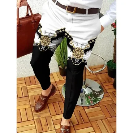 Men's Trousers Chinos Jogger Pants Print Geometry Full Length Casual Daily Trousers Smart Casual Black-White Green Micro-elastic