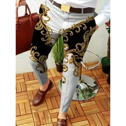 Men's Trousers Chinos Jogger Pants Print Geometry Full Length Casual Daily Trousers Smart Casual Dark Brown Black-White Micro-elastic