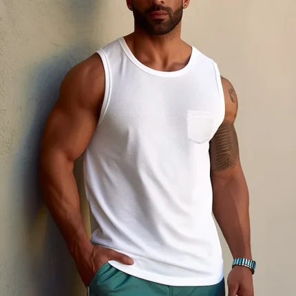Men's Tank Top Vest Top Undershirt Sleeveless Shirt Plain Crewneck Sports & Outdoor Vacation Sleeveless Front Pocket Clothing Apparel Fashion Daily Sport