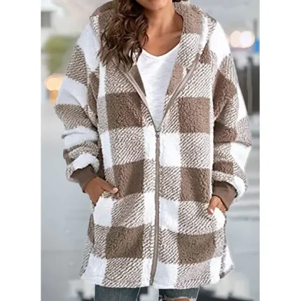 Women's Oversized Zip Up Hoodie Sweatshirt Plaid Street Casual Zip Up Front Pocket Black Red Blue Vintage Sports Basic Hoodie Long Sleeve Top Micro-elastic Fall & Winter