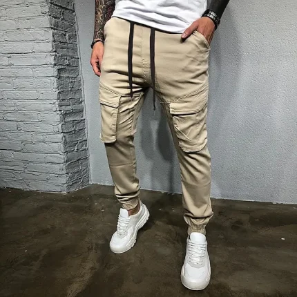 Men's Cargo Pants Cargo Trousers Pocket Drawstring Elastic Waist Plain Comfort Breathable Outdoor Daily Going out Cotton Blend Fashion Casual Black Green