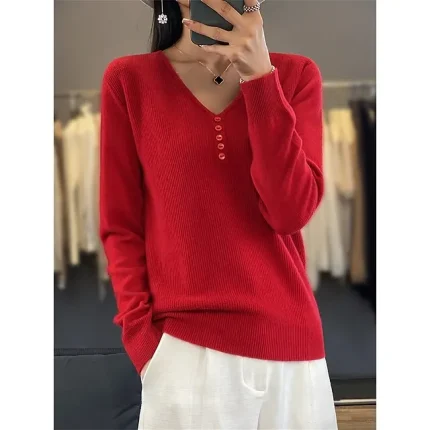 Women's Pullover Sweater Jumper V Neck Ribbed Knit Polyester Button Knitted Fall Winter Regular Outdoor Daily Holiday Fashion Streetwear Casual Long Sleeve Solid Color Black White Light Green S M L